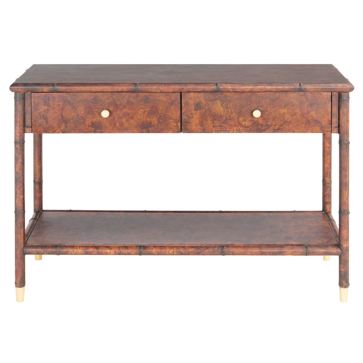 SAFAVIEH Franc Dark Brown/ Gold 2-Drawer 1-Shelf Console Table - 42" W x 15.8" L x 29" H - 42Wx16Dx29H