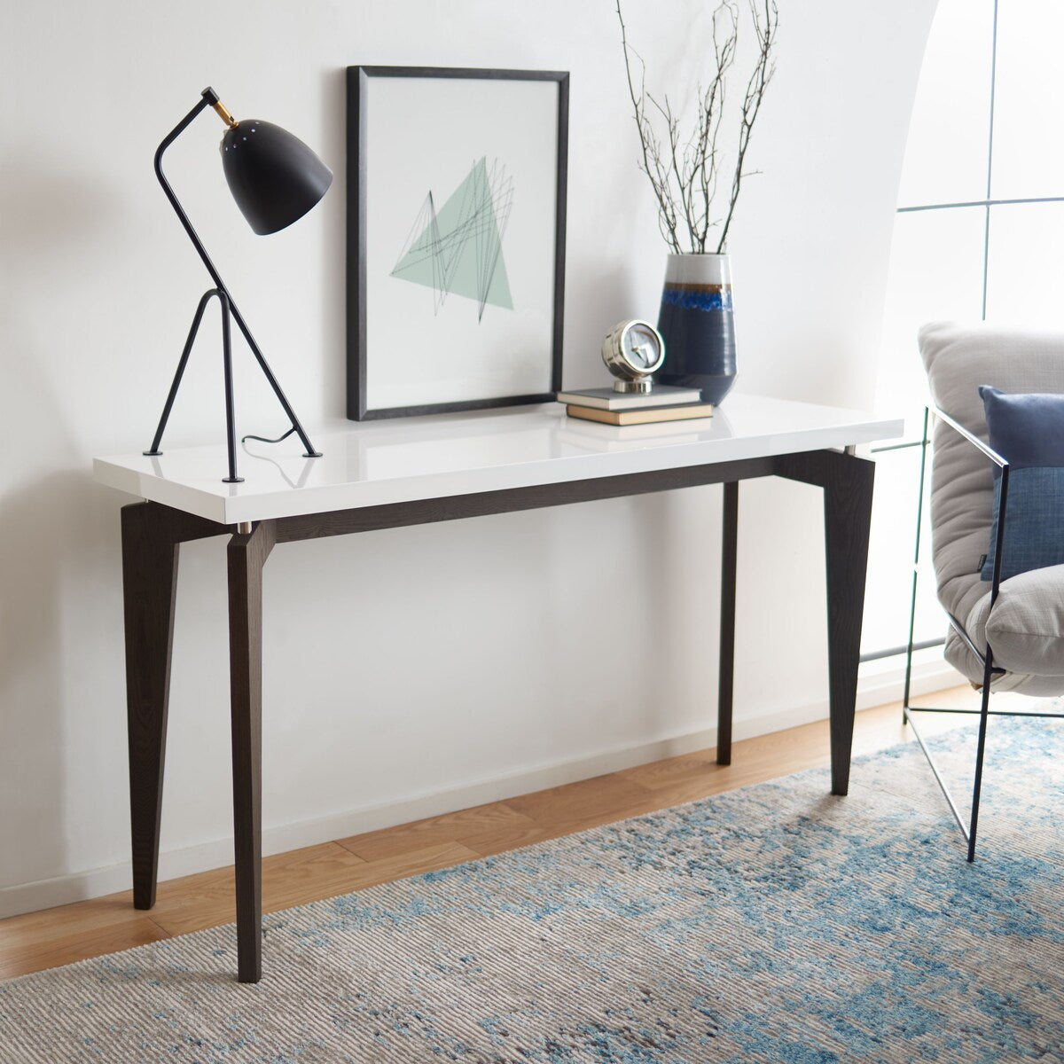 SAFAVIEH Gaye Mid-Century Modern White/ Dark Brown Lacquer Console Table - 59" x 17.6" x 31.5" - 59Wx18Dx32H