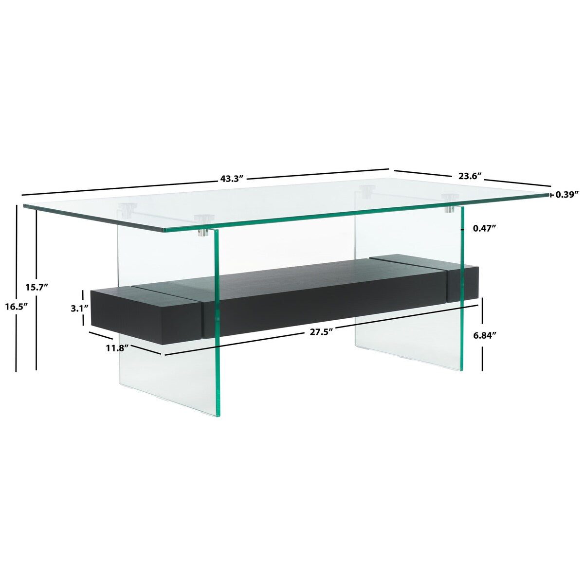 SAFAVIEH Gennie Modern Glass Coffee Table - 43.3" x 23.6" x 16.5" - 43Wx24Dx17H