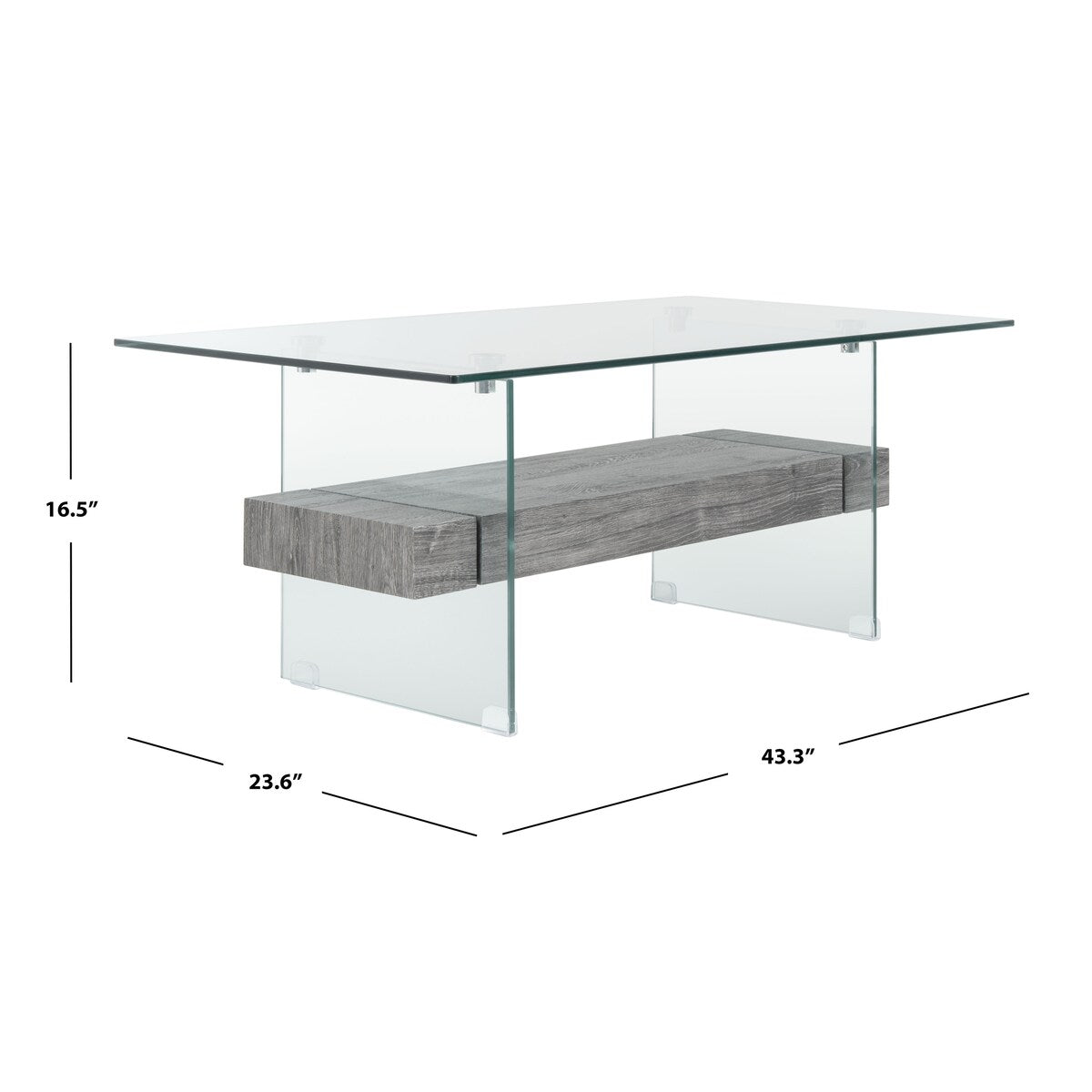 SAFAVIEH Gennie Modern Glass Coffee Table - 43.3" x 23.6" x 16.5" - 43Wx24Dx17H