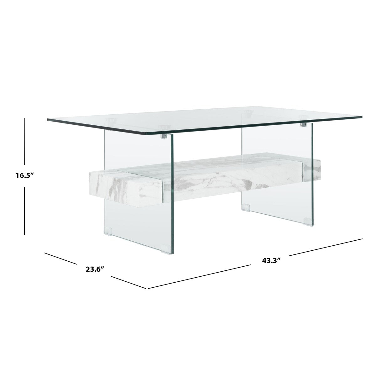 SAFAVIEH Gennie Modern Glass Coffee Table - 43.3" x 23.6" x 16.5" - 43Wx24Dx17H