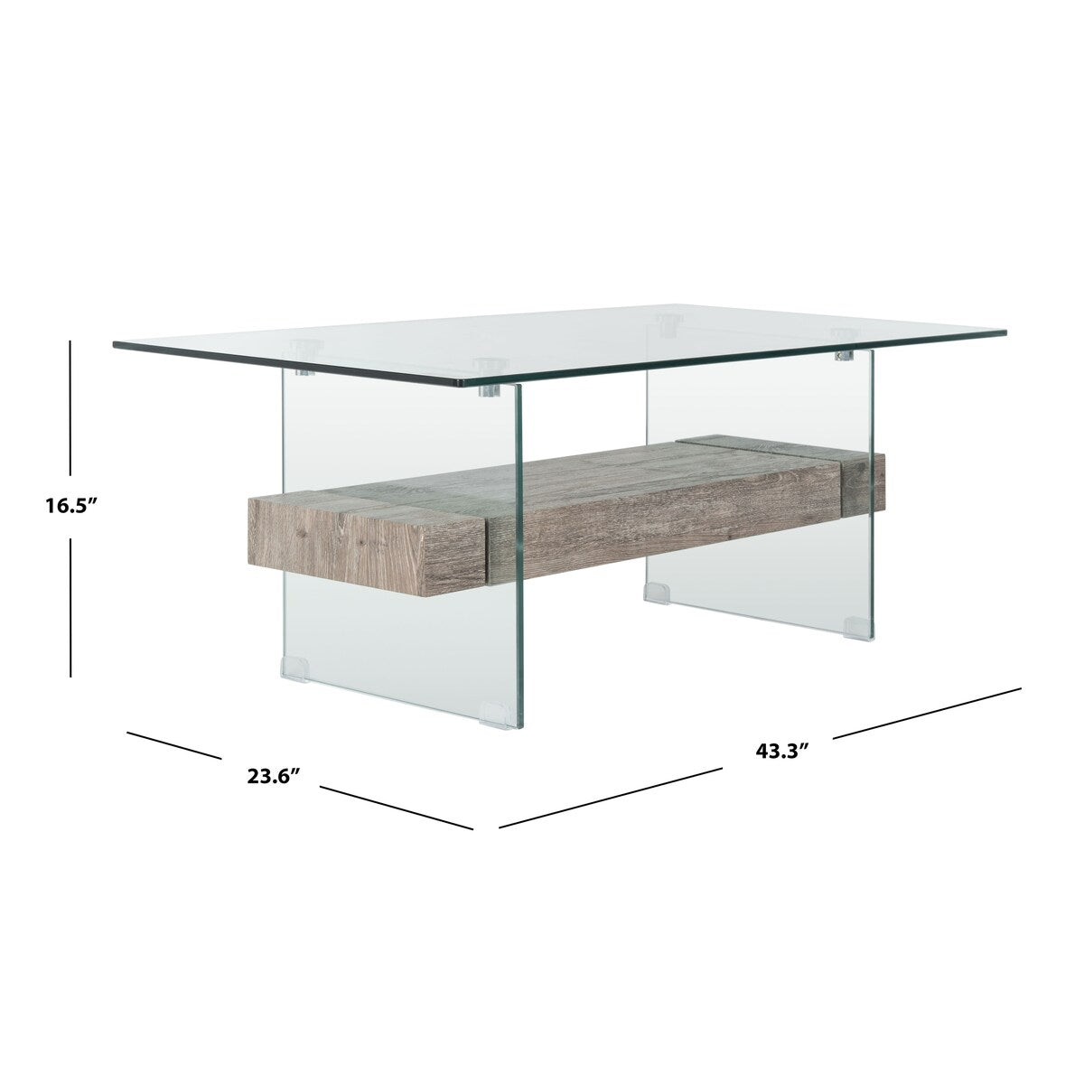 SAFAVIEH Gennie Modern Glass Coffee Table - 43.3" x 23.6" x 16.5" - 43Wx24Dx17H