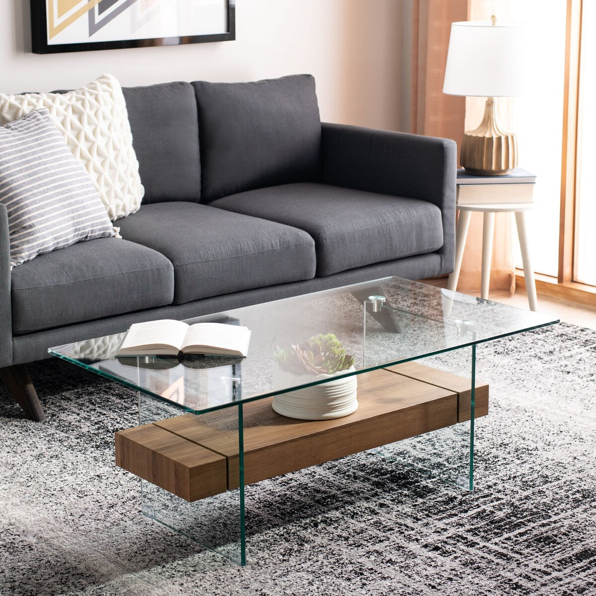 SAFAVIEH Gennie Modern Glass Coffee Table - 43.3" x 23.6" x 16.5" - 43Wx24Dx17H