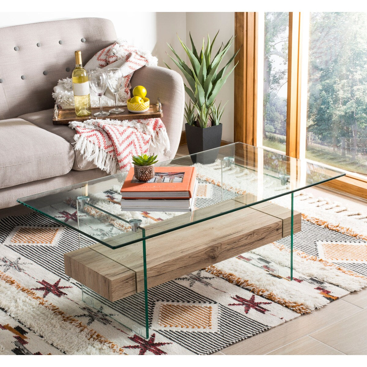 SAFAVIEH Gennie Modern Glass Coffee Table - 43.3" x 23.6" x 16.5" - 43Wx24Dx17H