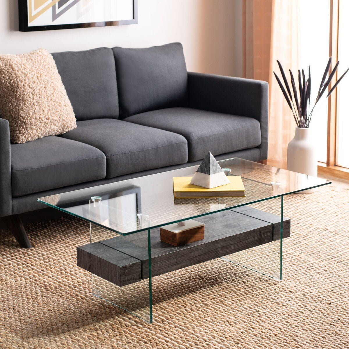 SAFAVIEH Gennie Modern Glass Coffee Table - 43.3" x 23.6" x 16.5" - 43Wx24Dx17H