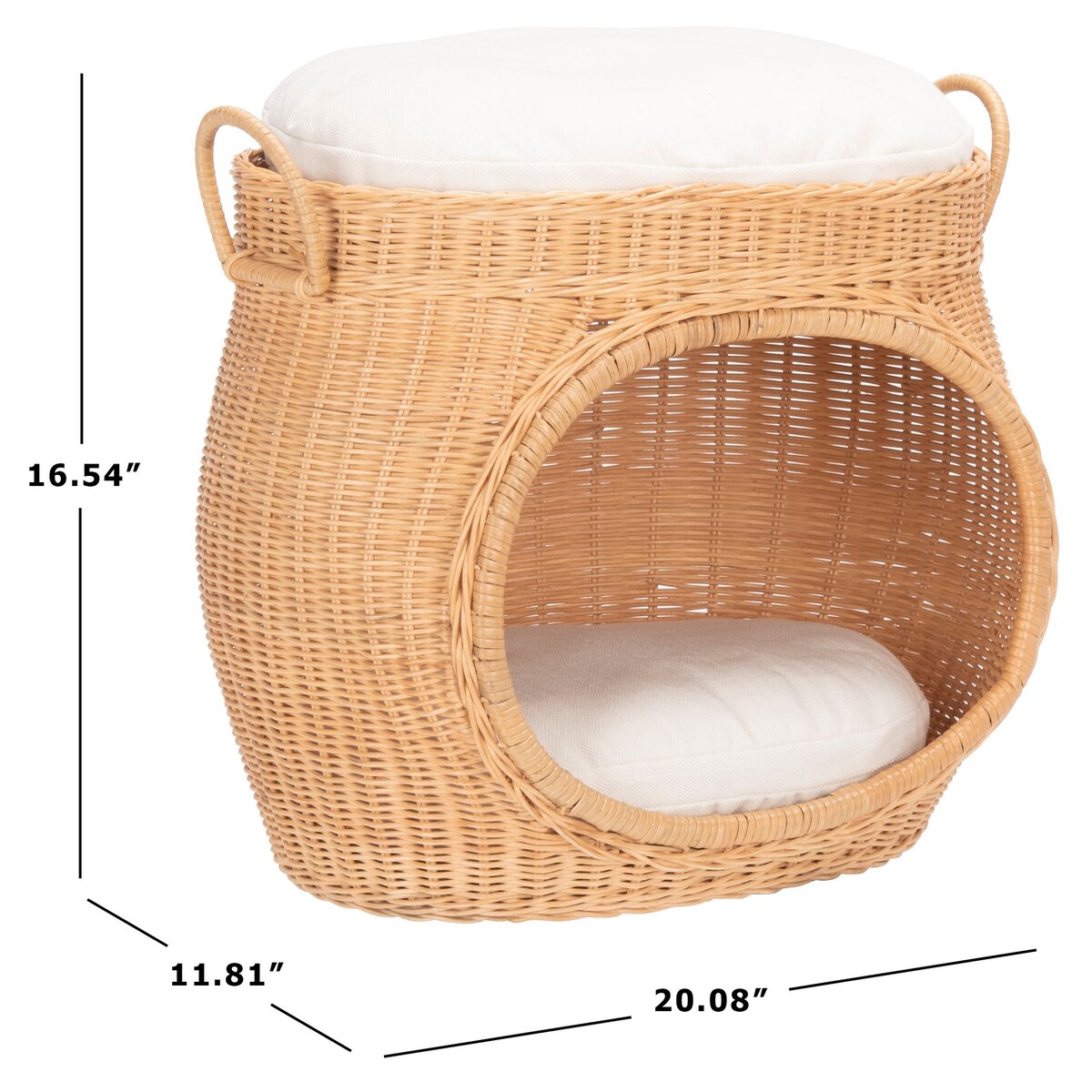 SAFAVIEH Gerdur Wicker Cat Bed with Cushion - 20.1 In. W x 11.8 In. D x 16.5 In. H - 20Wx12Dx17H