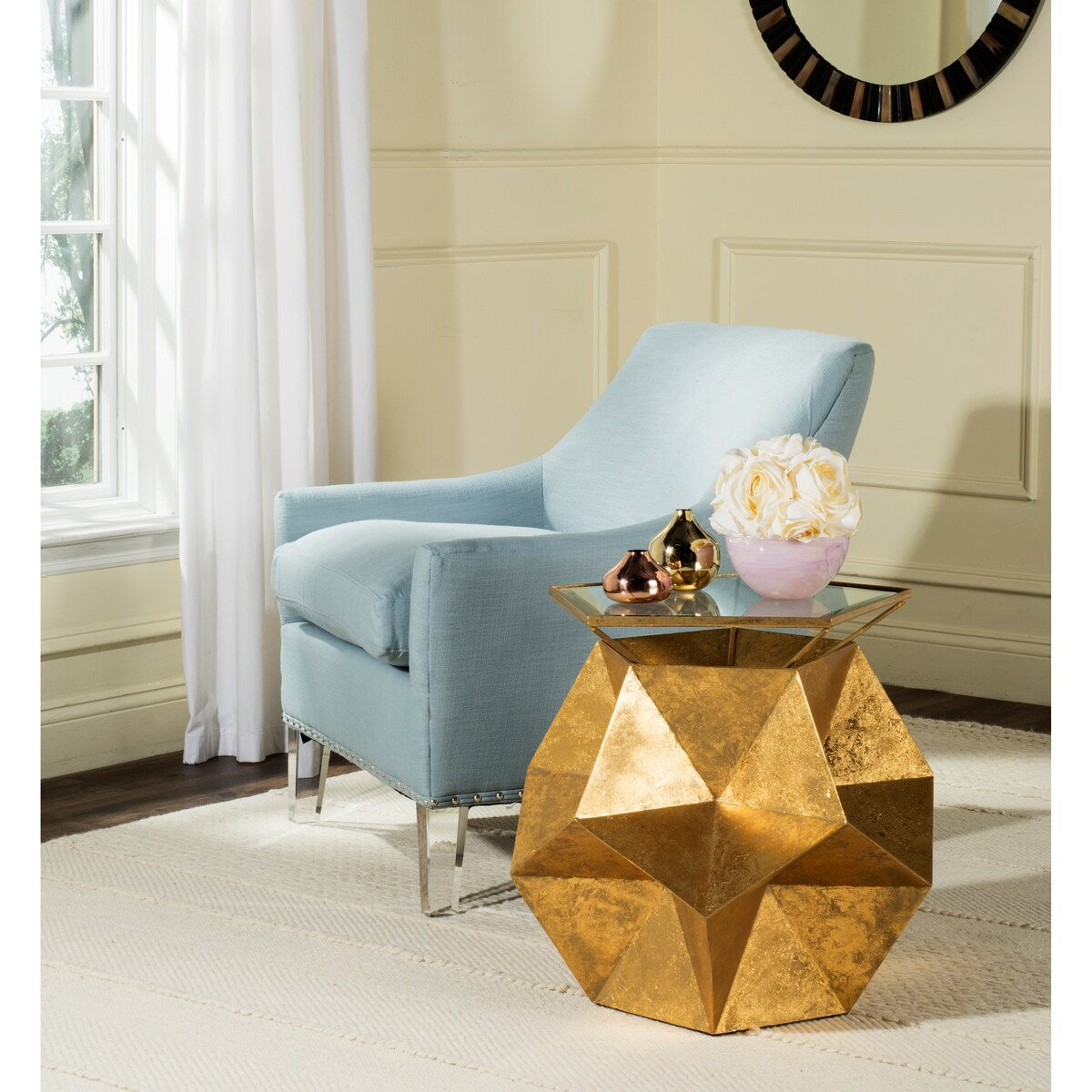 SAFAVIEH Ginger Modern Gold Geo Side Table - 23" x 23" x 20.3" - 23Wx23Dx20H