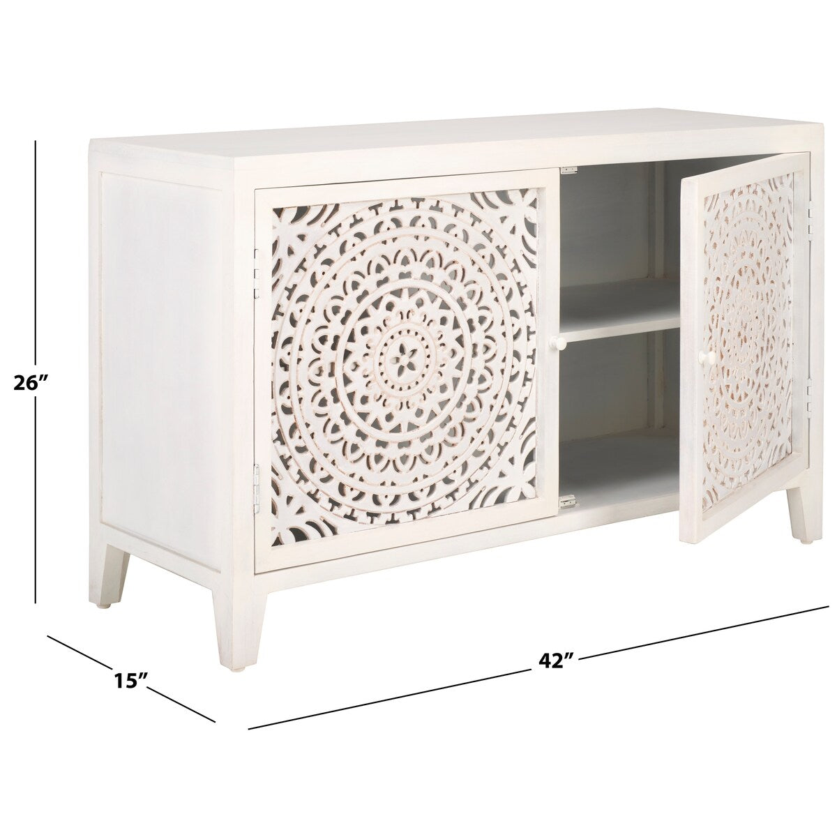 SAFAVIEH Giselle 2-Shelf 2-Door Media Stand (Fully Assembled) - 42 In. W x 15 In. D x 26 In. H - 42Wx15Dx26H