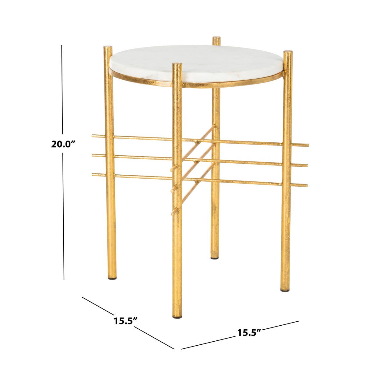 SAFAVIEH Gusti Round Accent Table - White / Gold - 15.5" x 15.5" x 20" - 16Wx16Dx20H