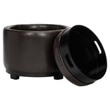 SAFAVIEH Gwenaele Brown Storage Bicast Leather Round Tray Ottoman