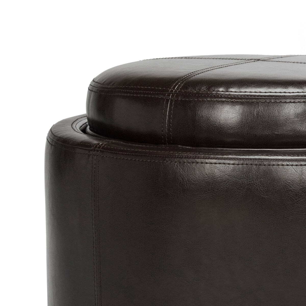 SAFAVIEH Gwenaele Brown Storage Bicast Leather Round Tray Ottoman