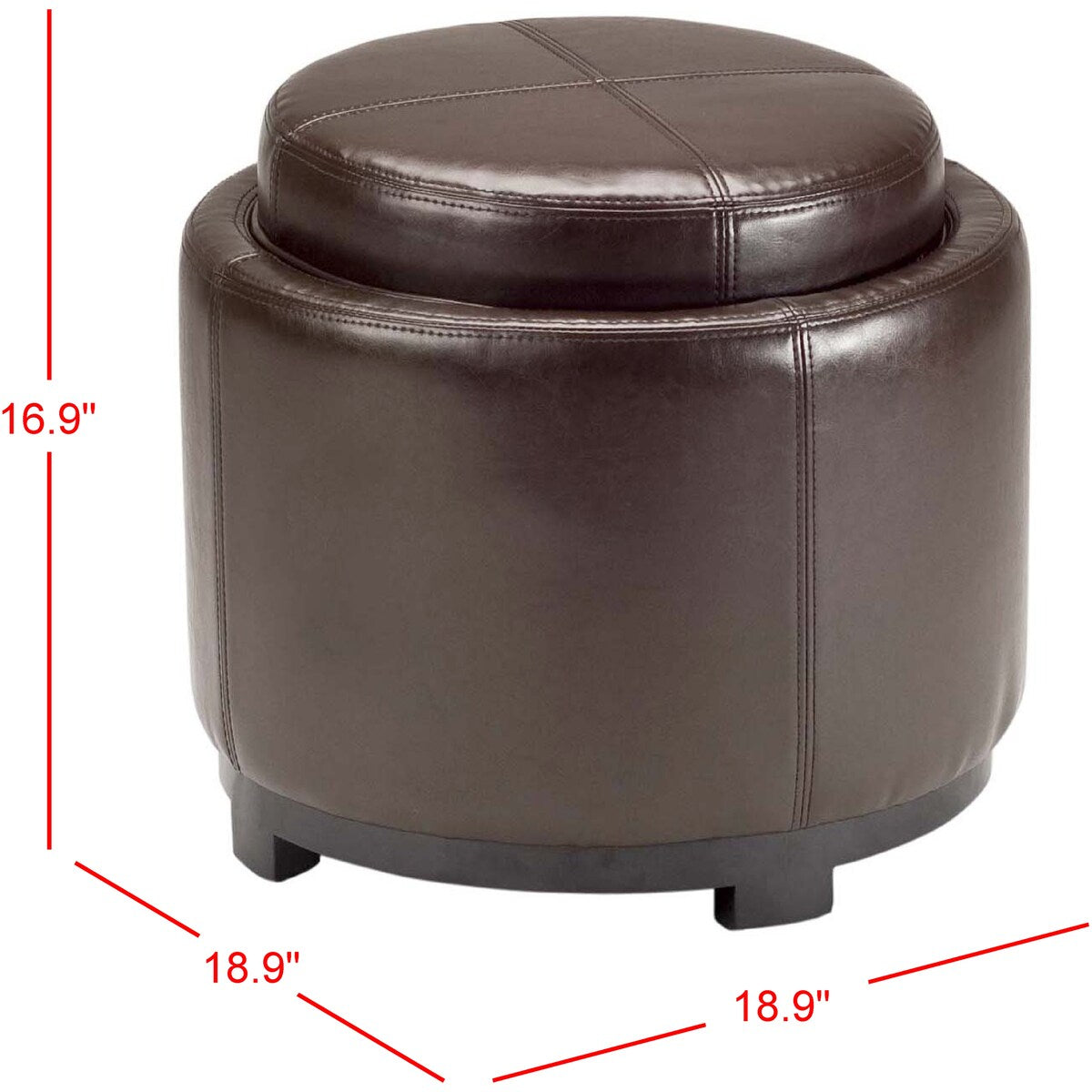 SAFAVIEH Gwenaele Brown Storage Bicast Leather Round Tray Ottoman