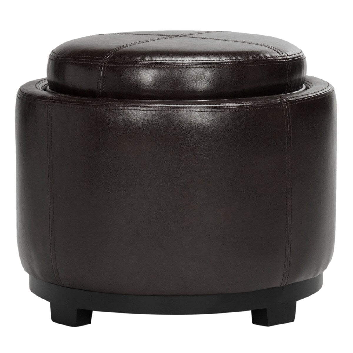 SAFAVIEH Gwenaele Brown Storage Bicast Leather Round Tray Ottoman