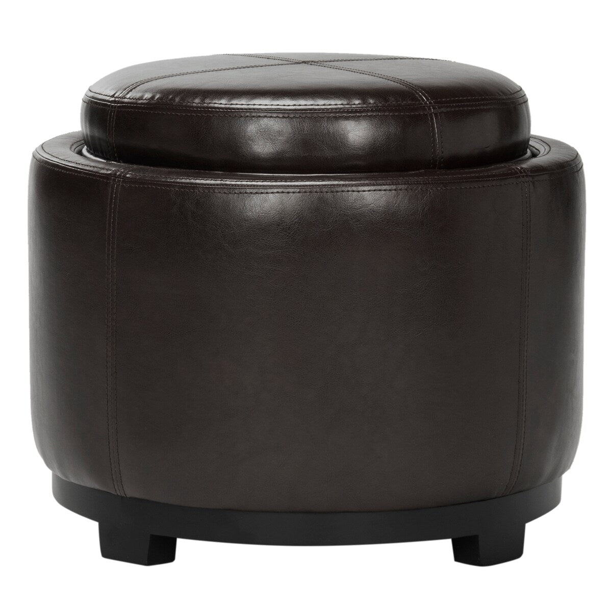 SAFAVIEH Gwenaele Brown Storage Bicast Leather Round Tray Ottoman