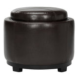 SAFAVIEH Gwenaele Brown Storage Bicast Leather Round Tray Ottoman