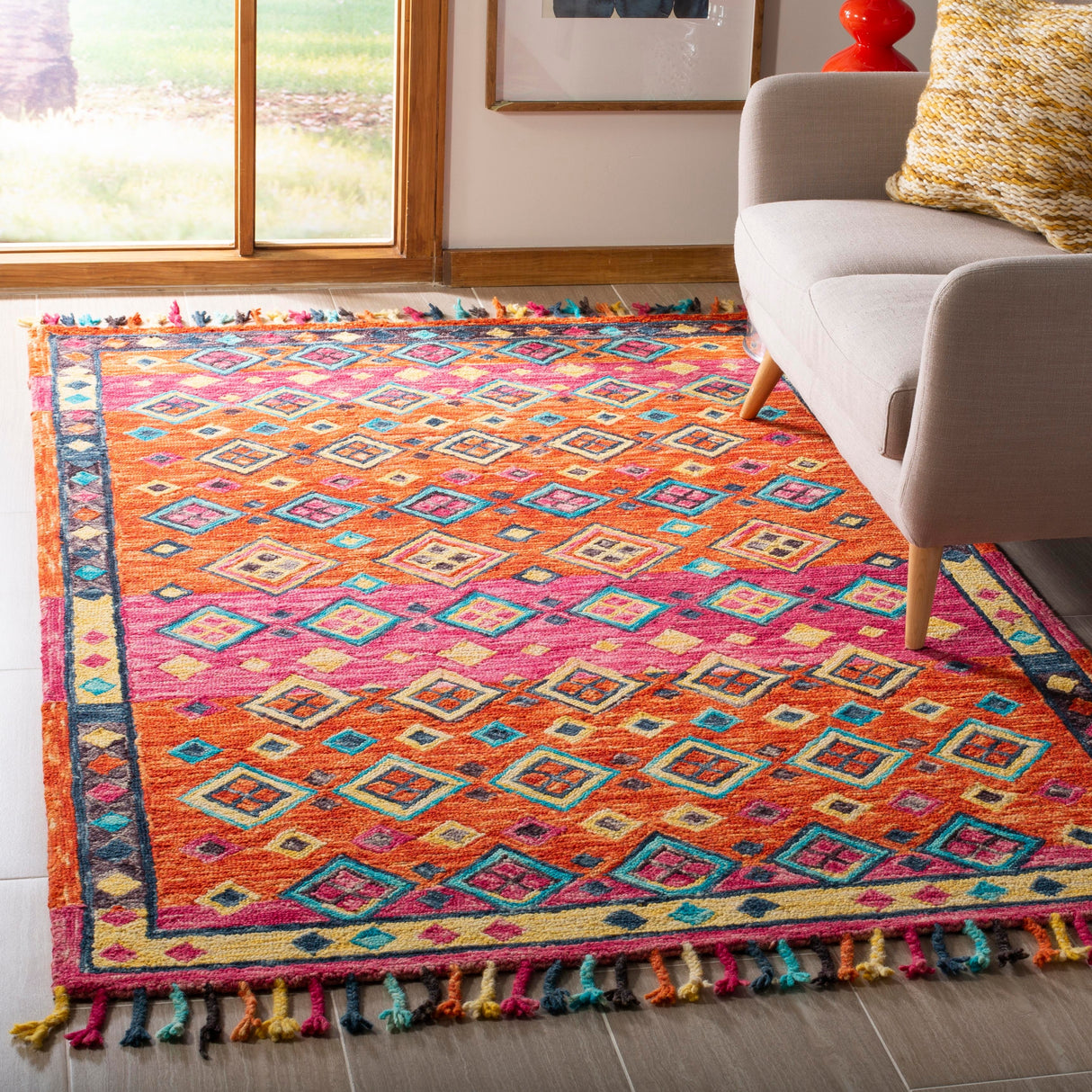 SAFAVIEH Handmade Aspen Hysnie Eclectic Orange/Fuchsia Wool Rug