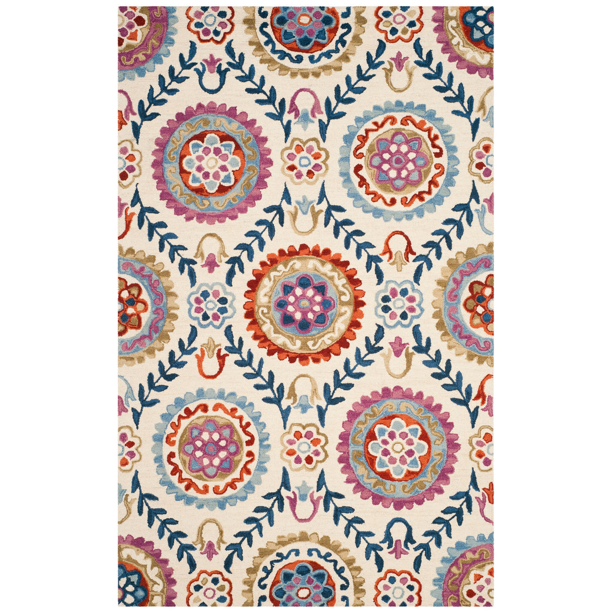 SAFAVIEH Handmade Suzani Bianca Boho Tribal Wool Rug