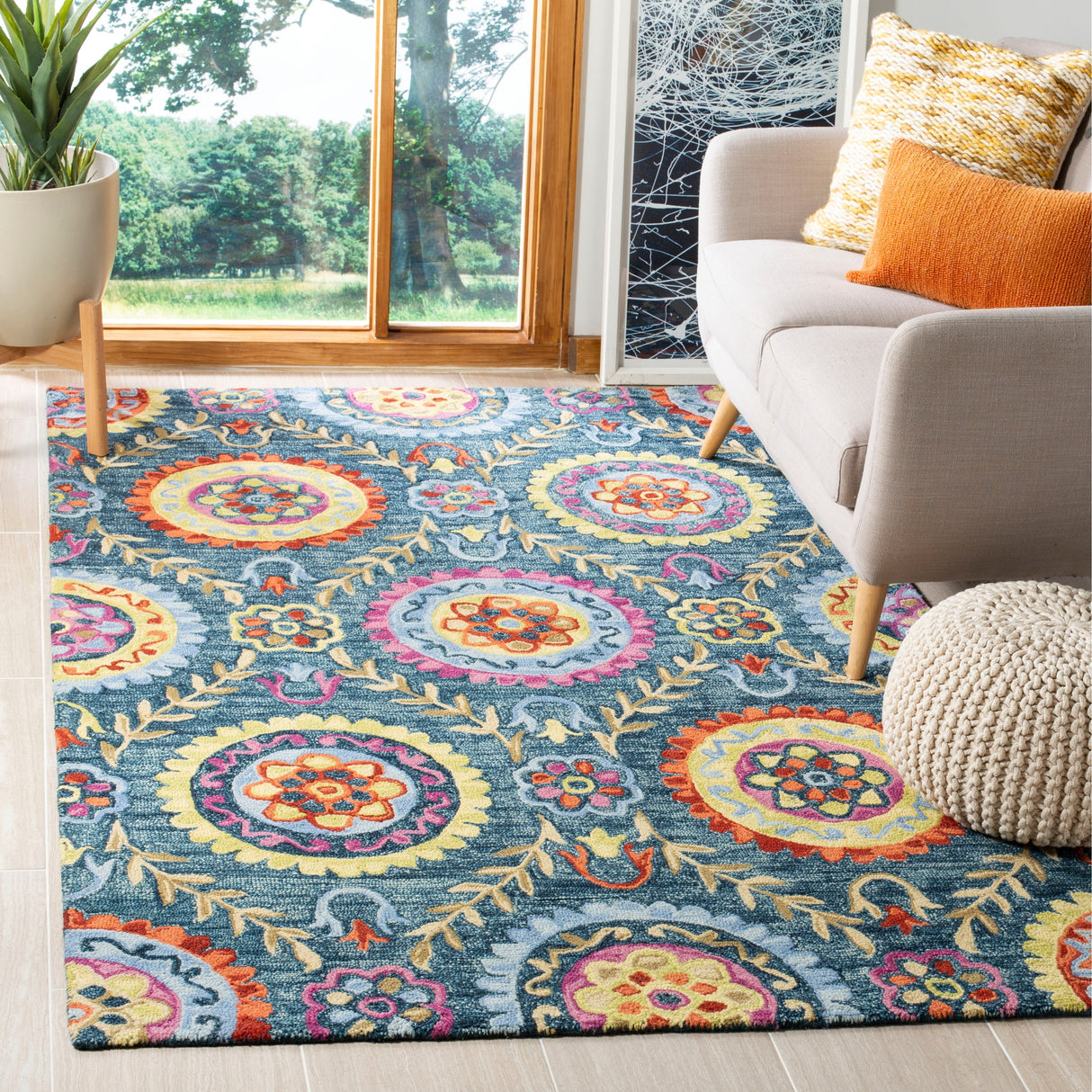 SAFAVIEH Handmade Suzani Bianca Boho Tribal Wool Rug