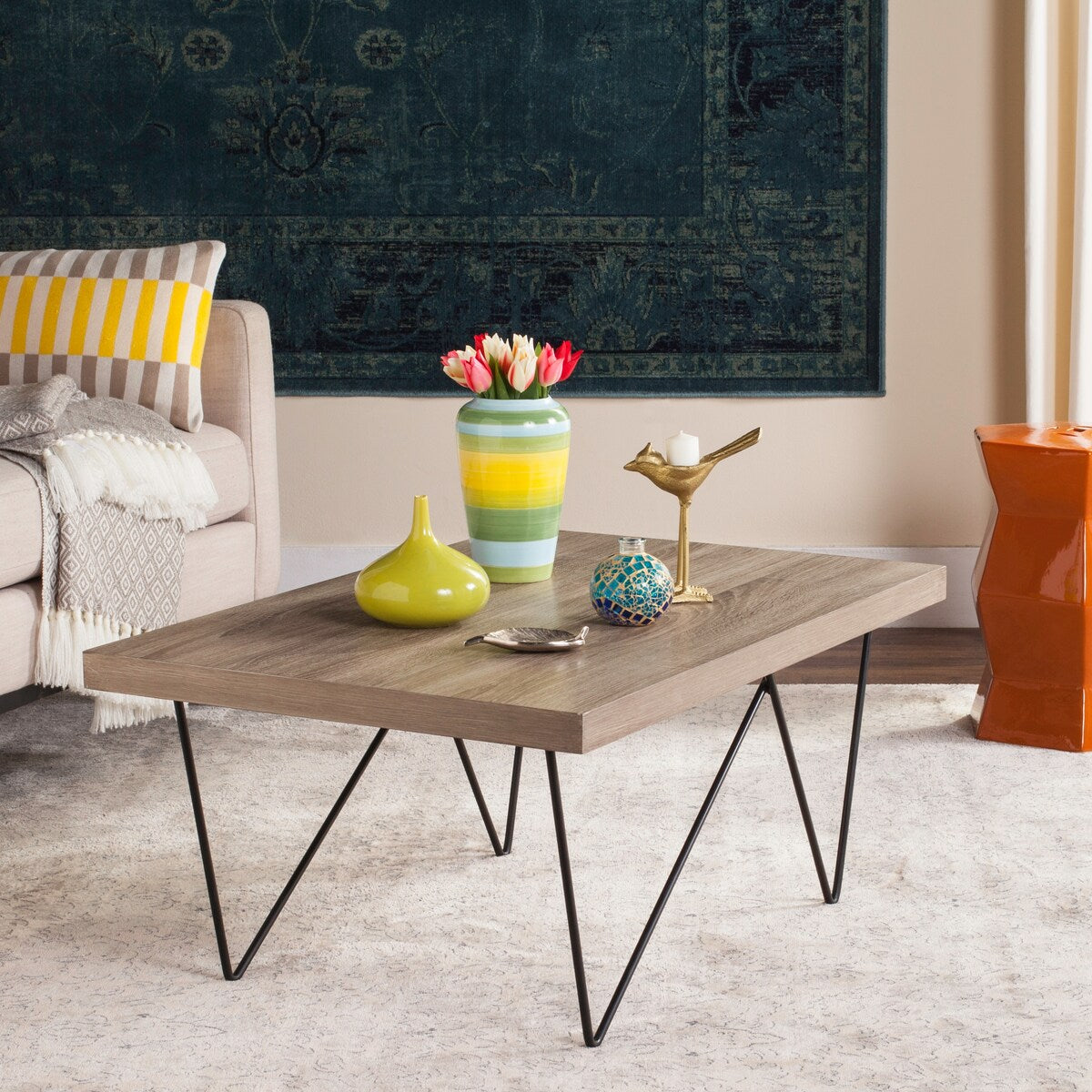 SAFAVIEH Harlene Mid-Century Modern Light Grey / Black Coffee Table - 35.4" x 23.6" x 15.8" - 35Wx24Dx16H