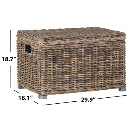 SAFAVIEH Helen Grey Natural Rattan Storage Trunk - 29.9" x 18.1" x 18.7" - 30Wx18Dx19H