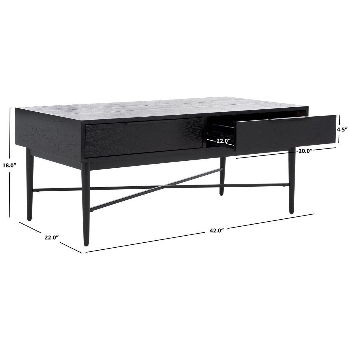 SAFAVIEH Hellen 2-Drawer Rectangle Coffee Table - 42 In. W x 22 In. D x 18 In. H - 42Wx22Dx18H