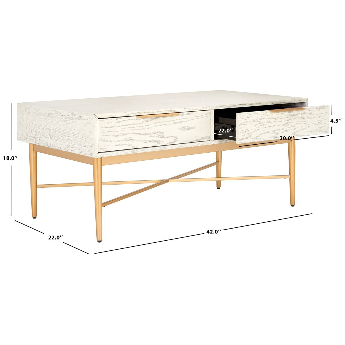 SAFAVIEH Hellen 2-Drawer Rectangle Coffee Table - 42 In. W x 22 In. D x 18 In. H - 42Wx22Dx18H