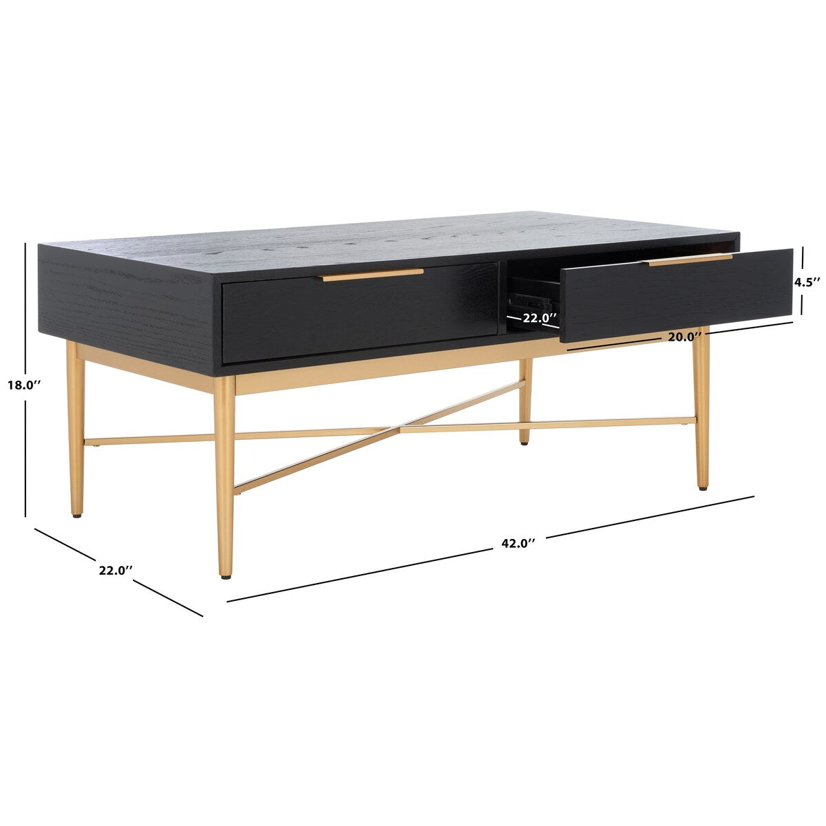 SAFAVIEH Hellen 2-Drawer Rectangle Coffee Table - 42 In. W x 22 In. D x 18 In. H - 42Wx22Dx18H