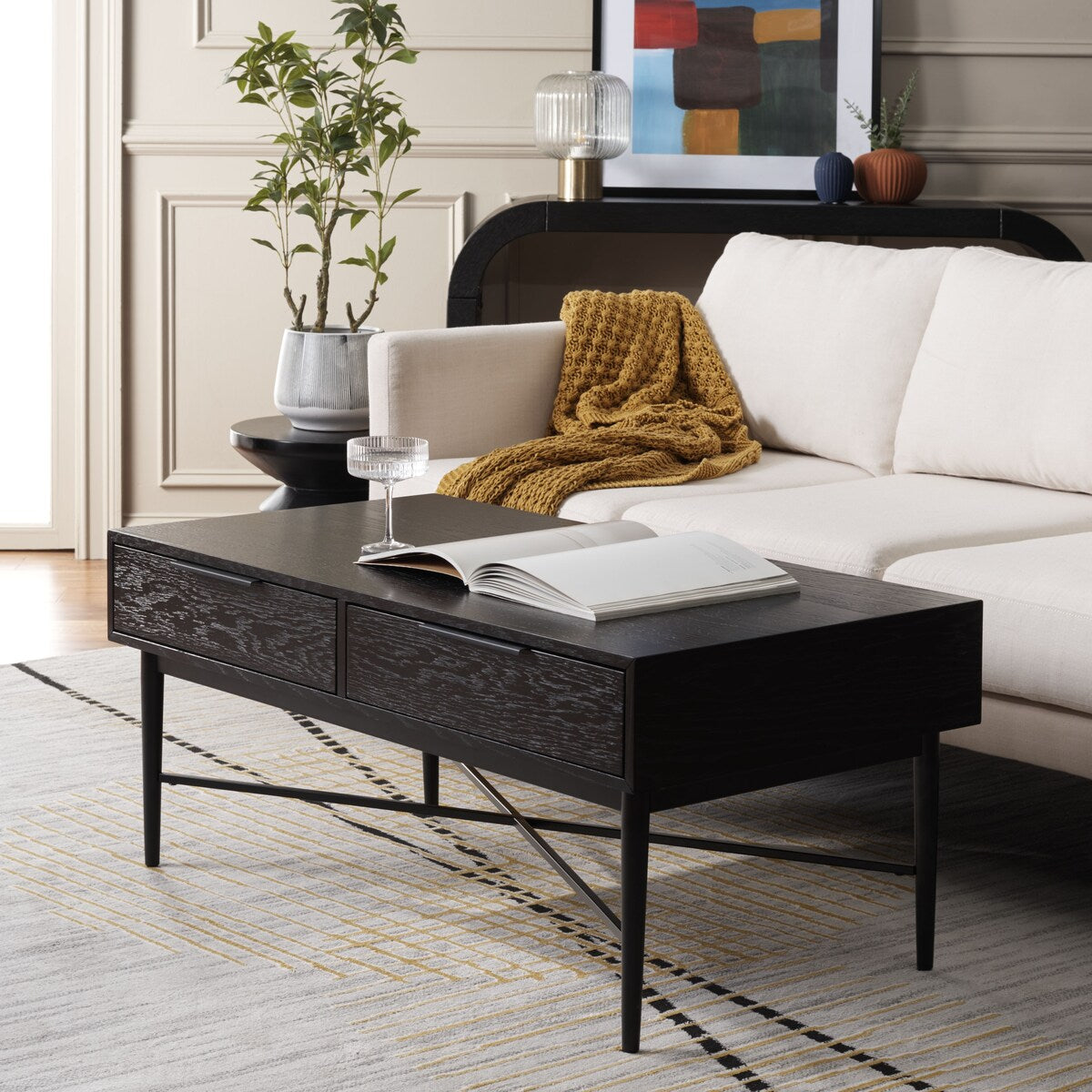 SAFAVIEH Hellen 2-Drawer Rectangle Coffee Table - 42 In. W x 22 In. D x 18 In. H - 42Wx22Dx18H