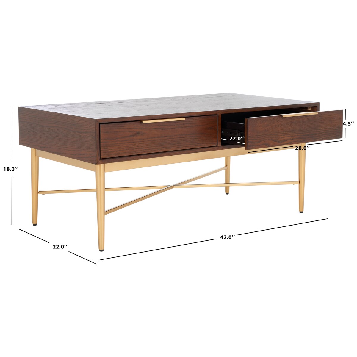 SAFAVIEH Hellen 2-Drawer Rectangle Coffee Table - 42 In. W x 22 In. D x 18 In. H - 42Wx22Dx18H