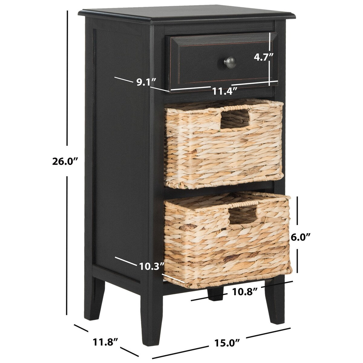 SAFAVIEH Helma Distressed Black Drawer Storage Side Table - 15" x 11.8" x 27.6" - 15Wx12Dx26H