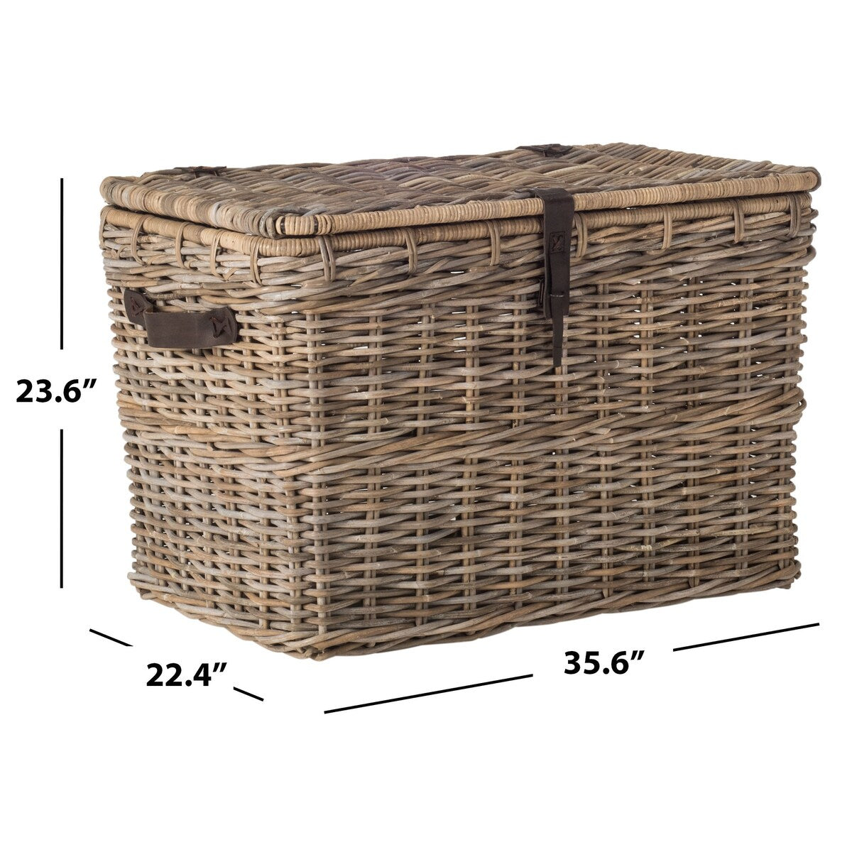 SAFAVIEH Helmtraud Grey Natural Rattan Storage Trunk - 35.6" x 22.4" x 23.6" - 36Wx22Dx24H