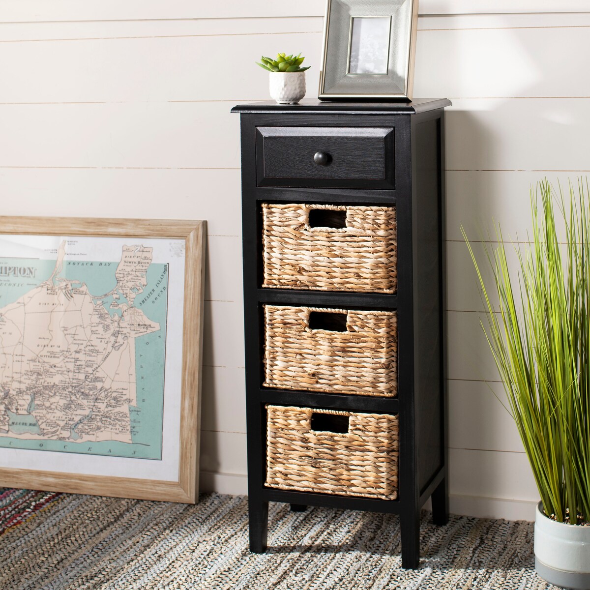 SAFAVIEH Hermine Distressed Black 4-Drawer Storage Side Table - 15" x 11.8" x 35.8" - 15Wx12Dx36H