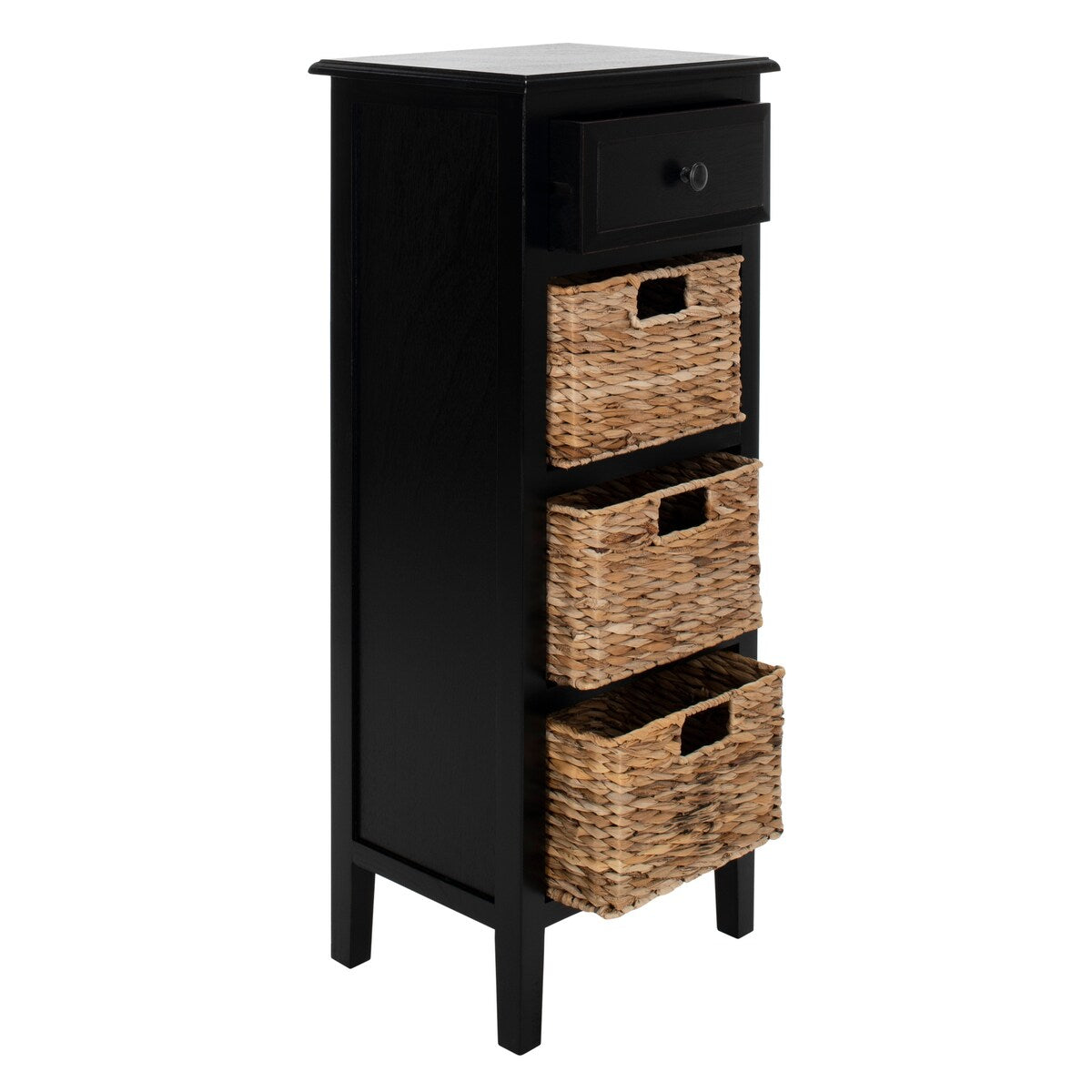 SAFAVIEH Hermine Distressed Black 4-Drawer Storage Side Table - 15" x 11.8" x 35.8" - 15Wx12Dx36H