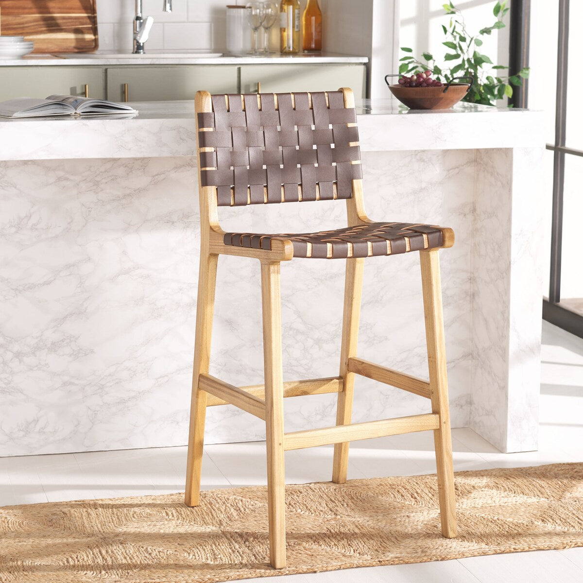 SAFAVIEH Home Adah 30-inch Leather Bar Stool - 22Wx22Dx43H