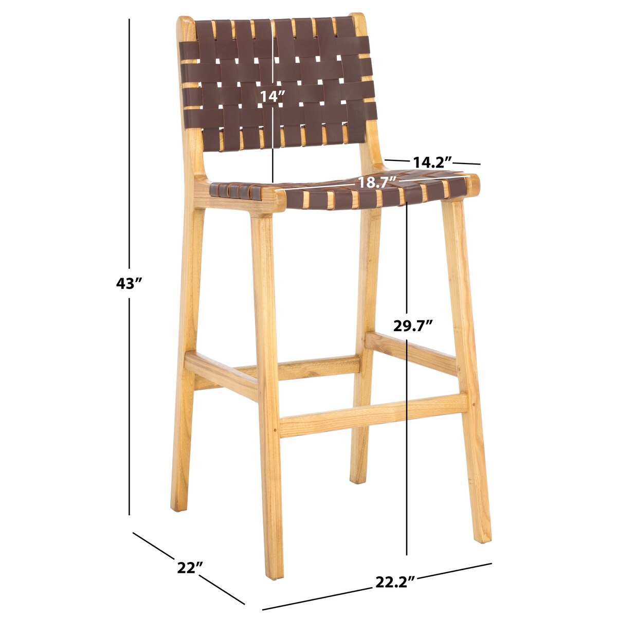 SAFAVIEH Home Adah 30-inch Leather Bar Stool - 22Wx22Dx43H