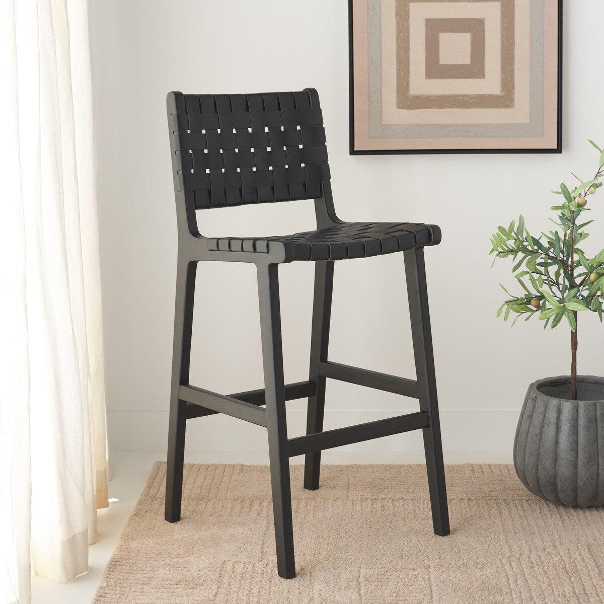 SAFAVIEH Home Adah 30-inch Leather Bar Stool - 22Wx22Dx43H