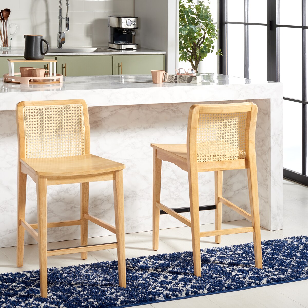 SAFAVIEH Home Benicio 25-inch Rattan Counter Stool [SET of 2] - 19Wx22Dx38H