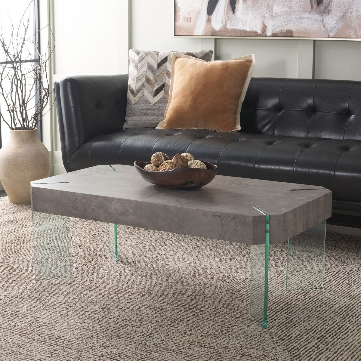 SAFAVIEH Home Katelyn Rectangular Contemporary Glass Leg Coffee Table - 43Wx24Dx16H