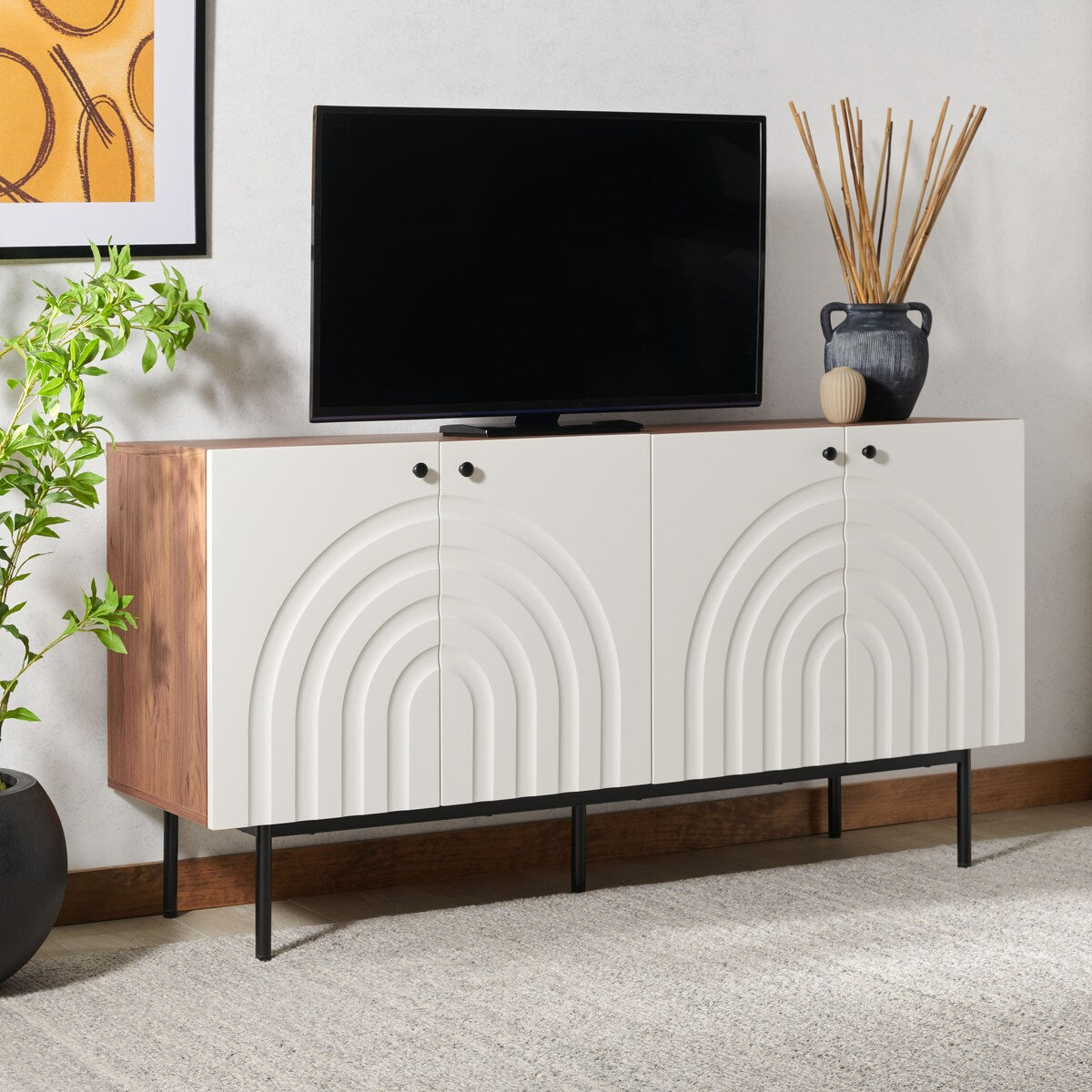 SAFAVIEH Home Mayln 4 Door Sideboard/Mediastand - 63Wx18Dx32H