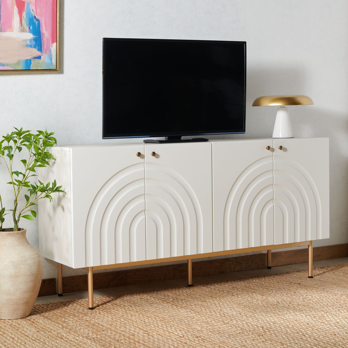 SAFAVIEH Home Mayln 4 Door Sideboard/Mediastand - 63Wx18Dx32H