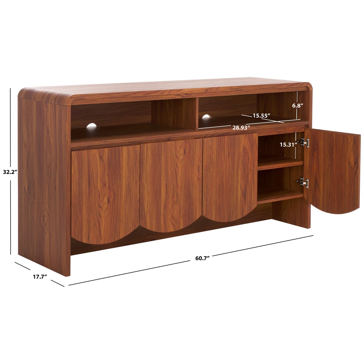 SAFAVIEH Home Narine 4 Door 2 Shelf Sideboard/Media Stand. - 61Wx18Dx32H