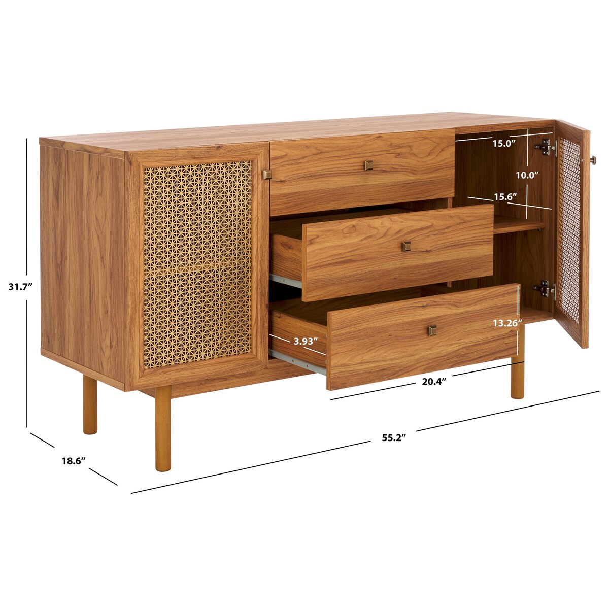 SAFAVIEH Home Piran 2 Door 3 Drawer Sideboard/Media. - 55Wx19Dx32H