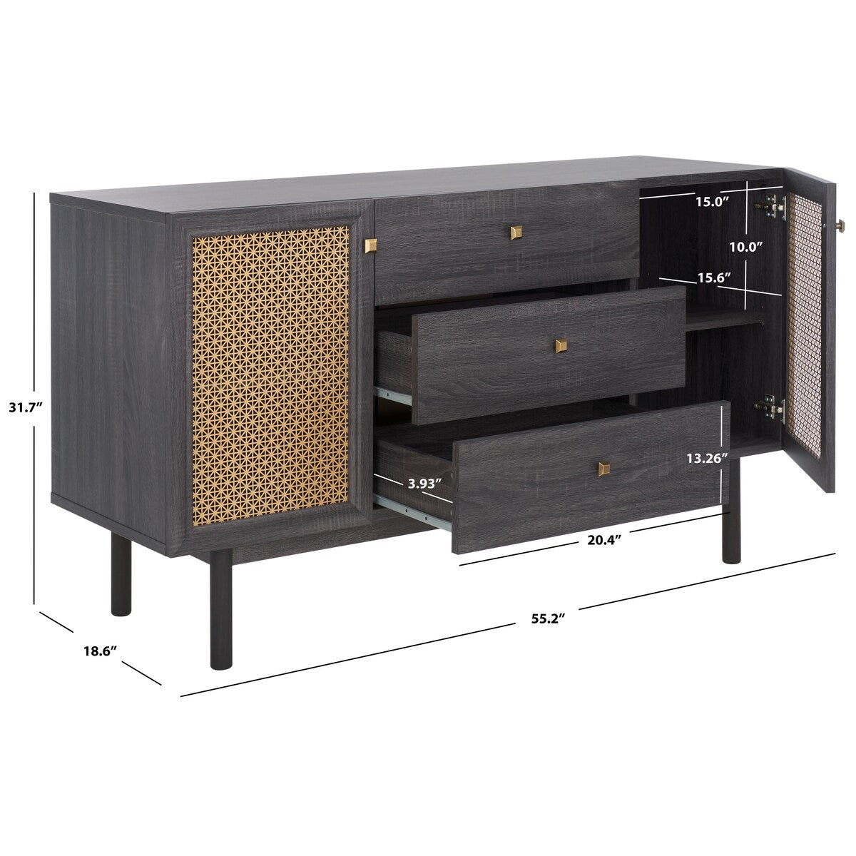 SAFAVIEH Home Piran 2 Door 3 Drawer Sideboard/Media. - 55Wx19Dx32H