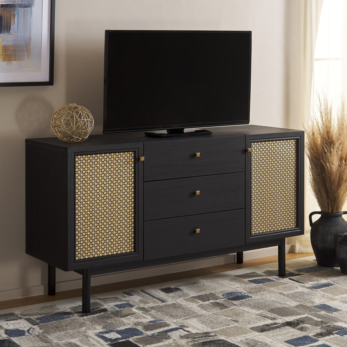 SAFAVIEH Home Piran 2 Door 3 Drawer Sideboard/Media. - 55Wx19Dx32H