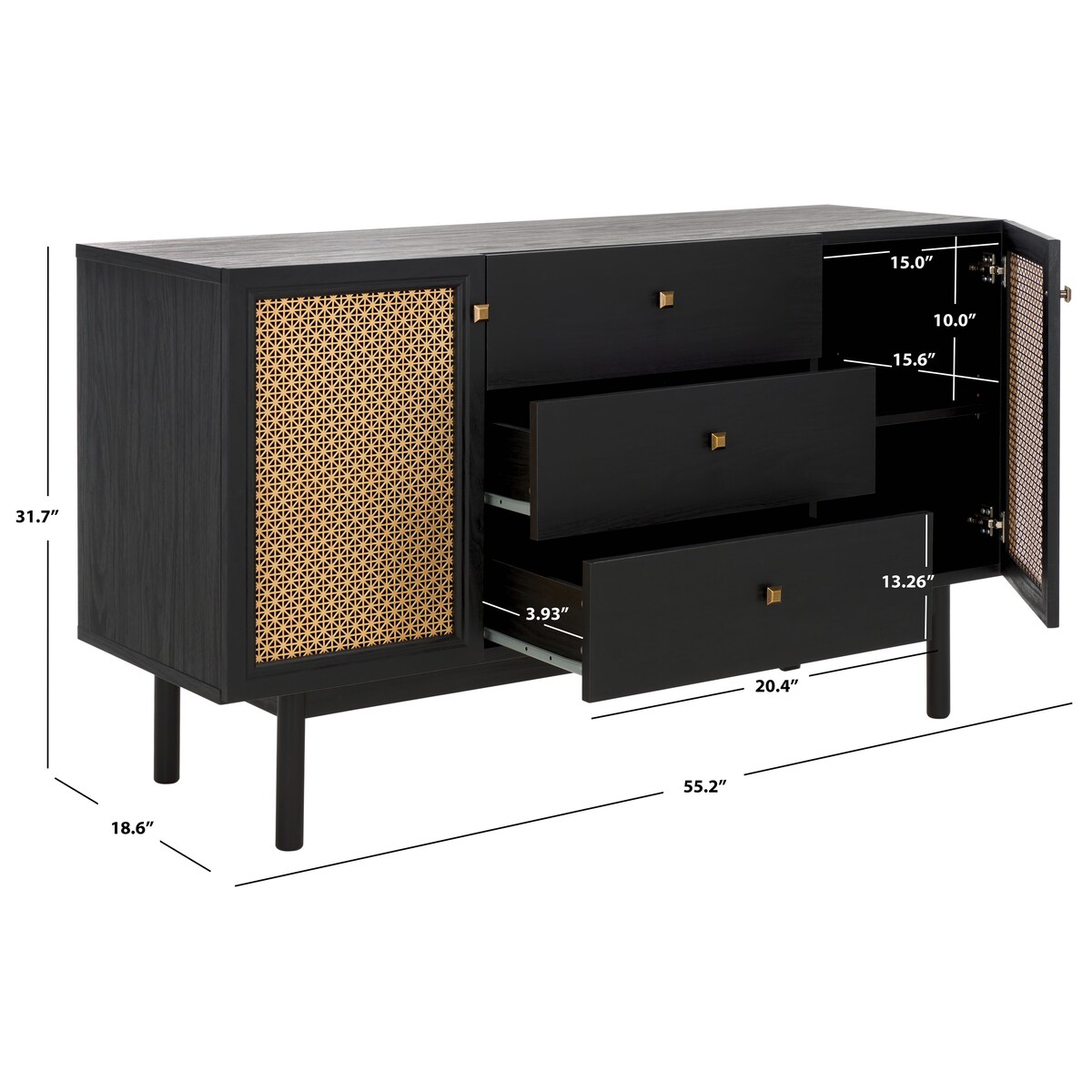 SAFAVIEH Home Piran 2 Door 3 Drawer Sideboard/Media. - 55Wx19Dx32H