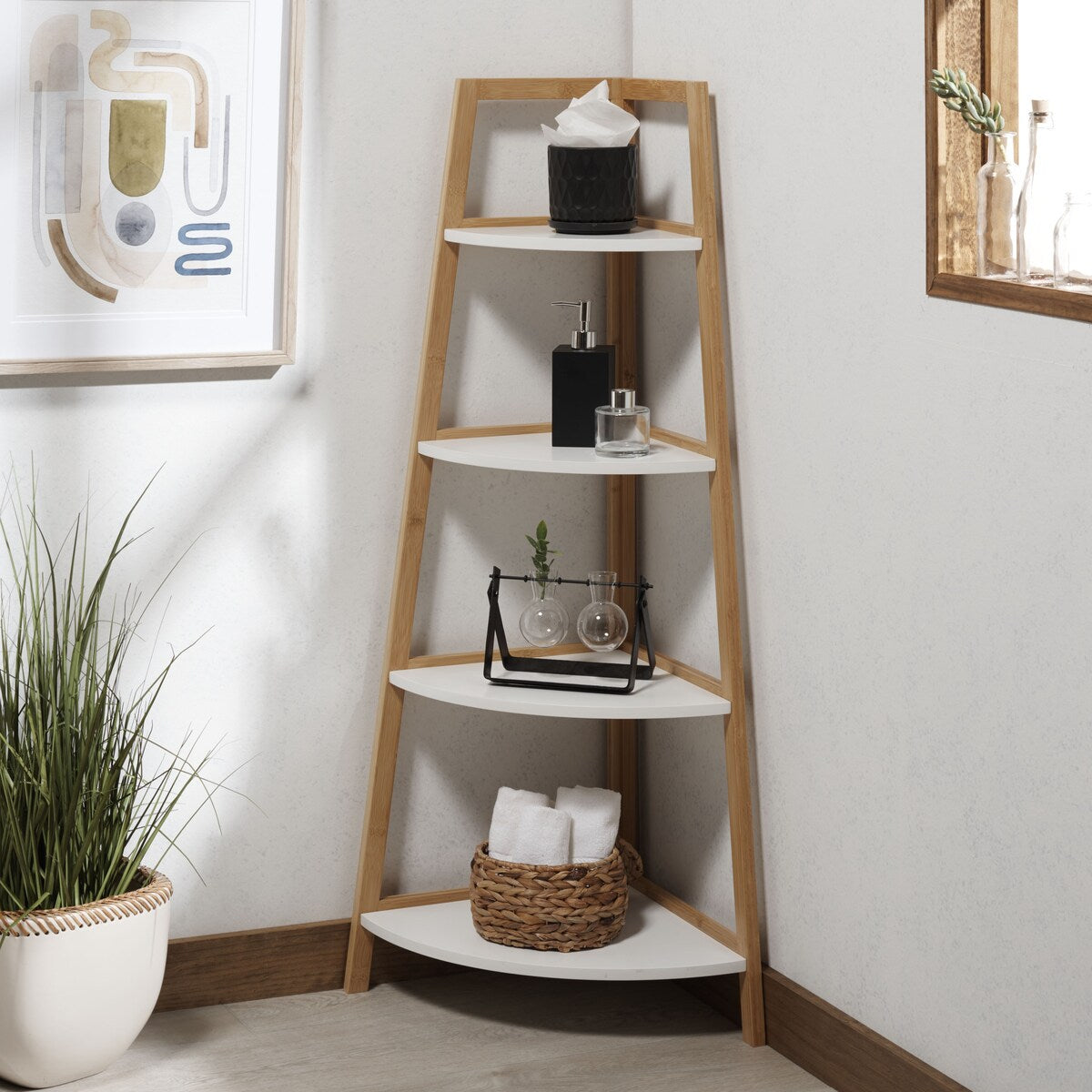 SAFAVIEH Home Rainier 4 Tier Corner Shelf - 16Wx16Dx47H