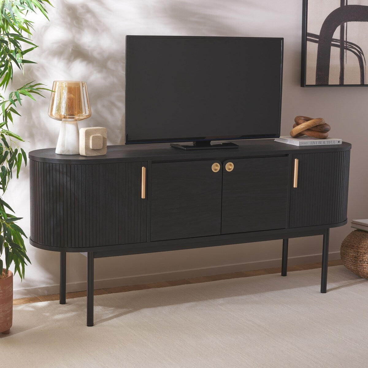 SAFAVIEH Home Shaelynn 4 Door Sideboard/Media Stand - 71Wx18Dx32H