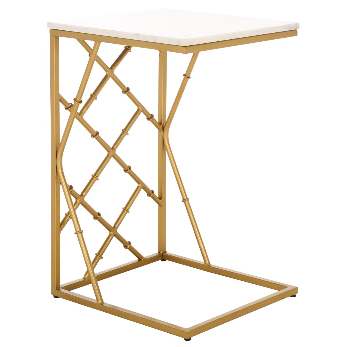 SAFAVIEH Iola Marble Top Geometric C-Table (Fully Assembled) - 16.3 In. W x 14.3 In. D x 25 In. H - 16Wx14Dx25H