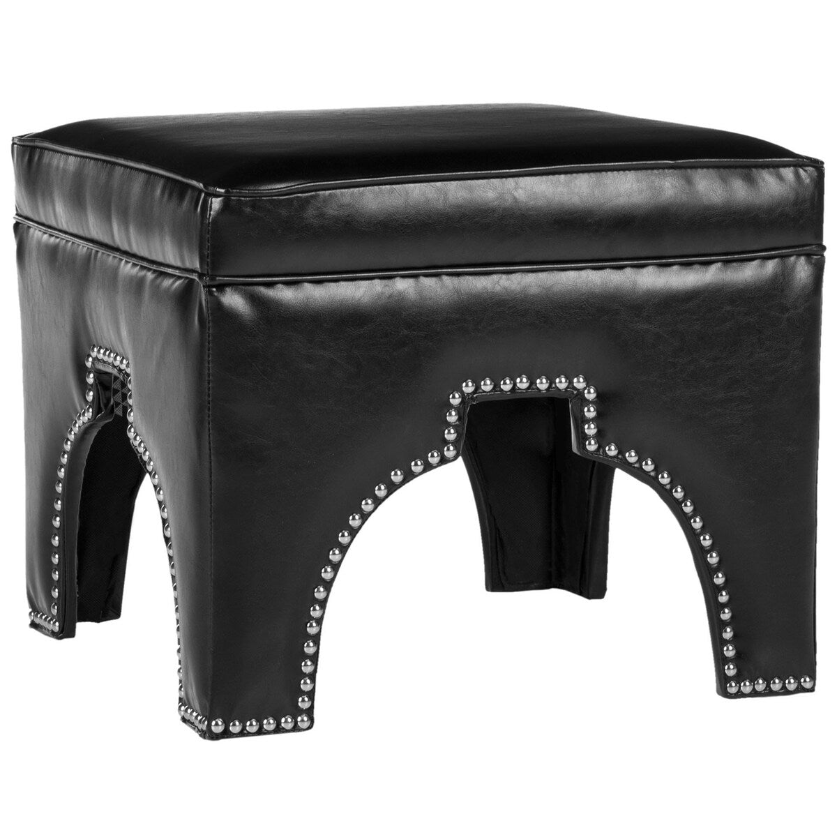 SAFAVIEH Irmgard Black Leather Ottoman