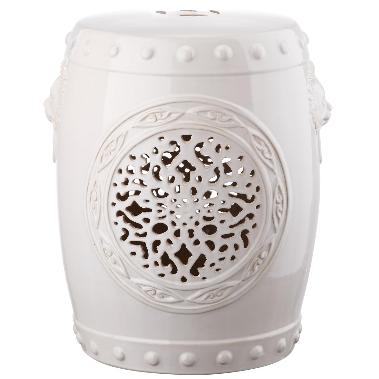 SAFAVIEH Irsila Flower White Drum Ceramic Decorative Garden Stool